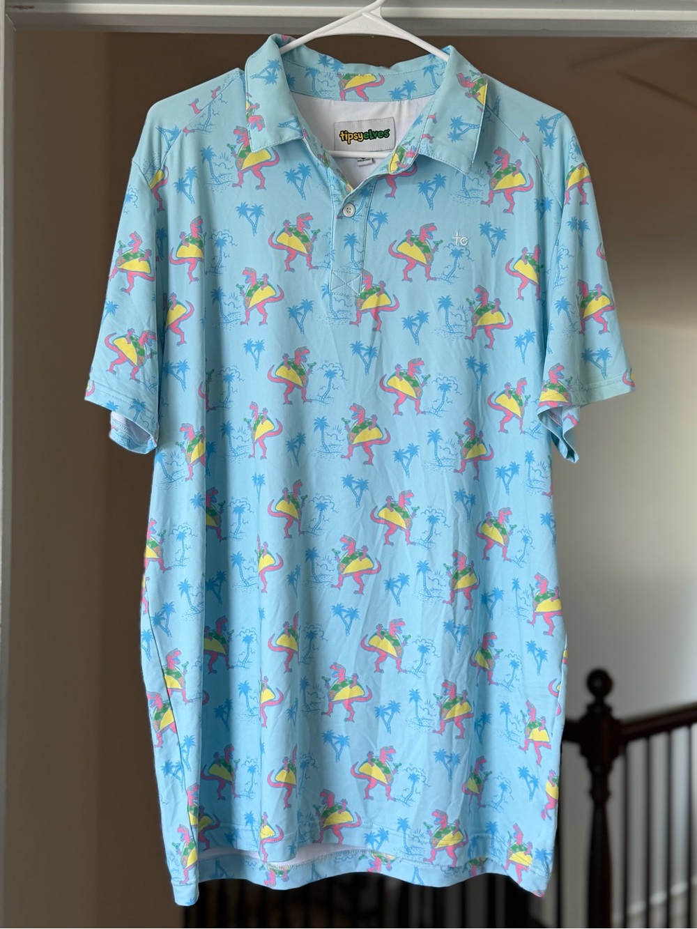 Tipsy Elves Men’s Tacosaurus Dinosaur Performance Polo Large
